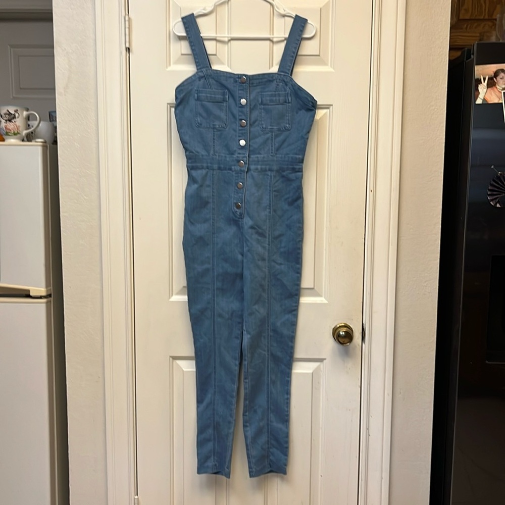 Haute Monde Blue Jean Fitted Overalls L